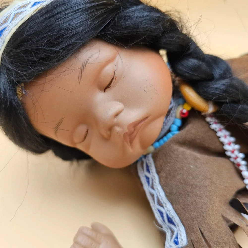 Native American Indian Porcelain‎ Doll Beaded Sleeping Detailed Outfit Headband